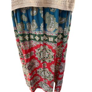 Boho colorful paisley skirt elastic‎ waist comfort rayon SM pull on soft